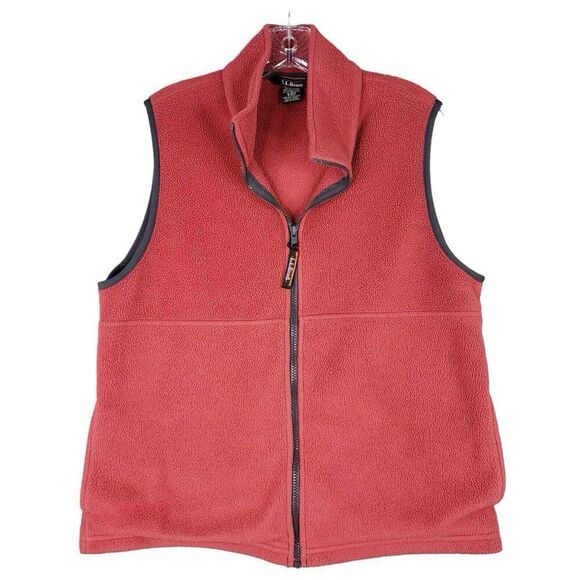 LL Bean Fleece Vest Mens Medium Red Sleeveless Collared Full Zip Fleece - Picture 2 of 8